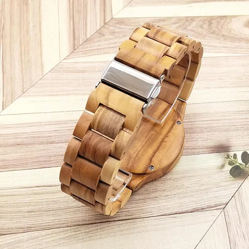 Miniatura 5 de MII YEW Reloj de madera para hombre, ligero, analógico, de cuarzo, hecho a mano, esfera verde con fecha