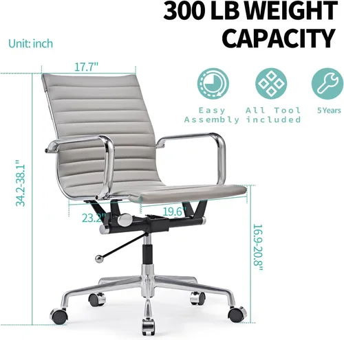 Miniatura 3 de Soporte de espalda media con reposabrazos ergonómico para oficina, escritorio giratorio ajustable de cuero vegano, sillas de recepcionista