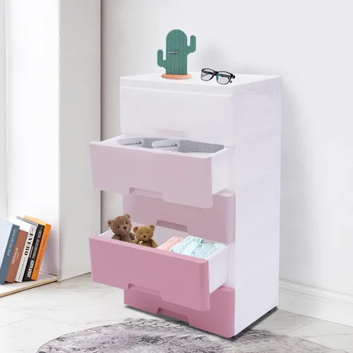 Miniatura 7 de Armario de almacenamiento de plástico de 5 niveles con 5 cajones, armario vertical de almacenamiento de ropa, ahorro de espacio, para el hogar, rosa