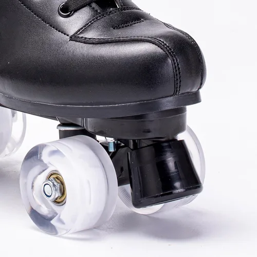 Miniatura 4 de Patines para mujer y hombre de caña alta en negro, de cuero sintético clásico, patines de doble fila ajustables para interiores y exteriores