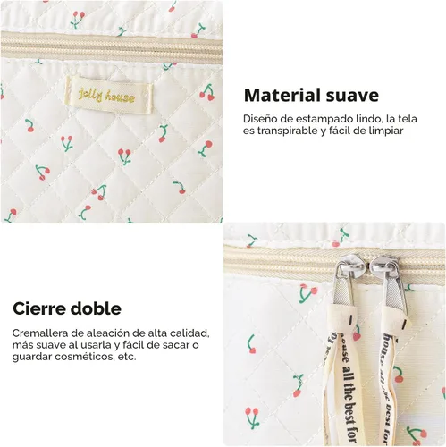 Miniatura 5 de HBselect Bolsa de Maquillaje Acolchada, 3 Piezas de Gran Bolsa de Maquillaje de Viaje de Algodón, Linda Bolsa de Maquillaje Floral Coquette, Bolsa