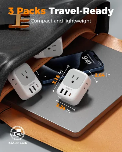 Miniatura 6 de TESSAN Adaptador de Enchufe de Viaje Europeo USB C Paquete de 3, Adaptador de Enchufe de EE.UU. a Europa con 4 Tomas de CA 3 Puertos de Carga USB