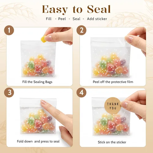 Miniatura 4 de NPLUX Paquete de 100 bolsas de celofán autosellantes transparentes para galletas y golosinas "Gracias" para obsequios y dulces con calcomanías