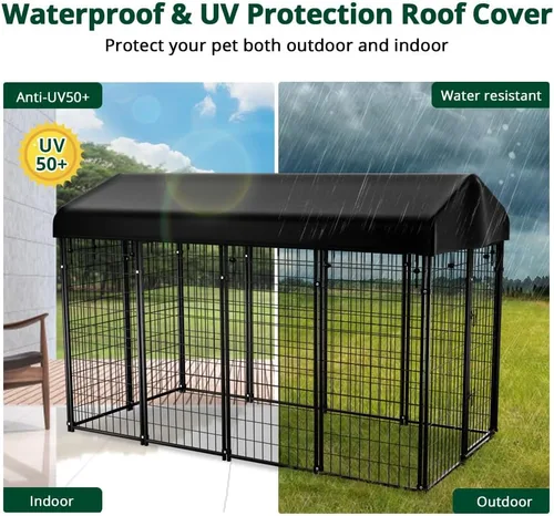Miniatura 3 de Perrera para perros exteriores con techo, 8 x 6 x 4 pies para perros grandes, jaula soldada de alta resistencia con cubierta impermeable resistente