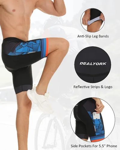 Miniatura 7 de DEALYORK Pantalones cortos de ciclismo acolchados para hombre, ropa interior de bicicleta con acolchado 3D, forro de montaña, para ciclismo
