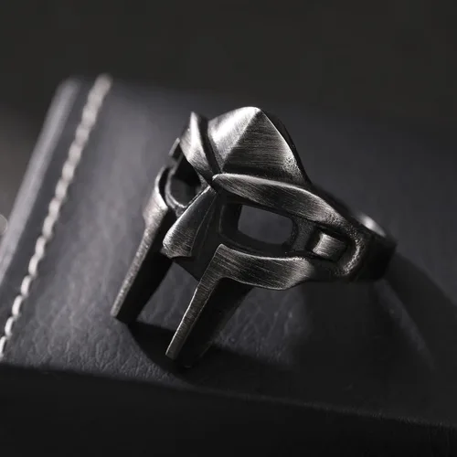 Miniatura 2 de DOOM - Anillo de máscara para hombre, estilo gladiador, anillo de acero inoxidable de titanio negro, Acero inoxidable Titanio Acero inoxidable