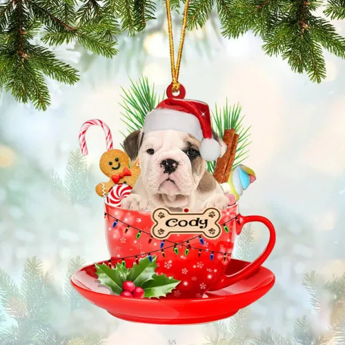 Miniatura 14 de NAZENTI Adorno personalizado de Alaskan Malamute en taza roja, adorno de Navidad personalizado para perros amantes de las mascotas, colgante