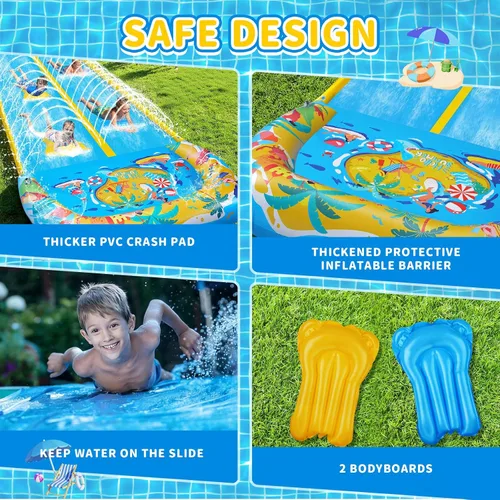 Miniatura 5 de Toboganes de agua y toboganes de agua dobles de 40 pies con 2 tablas de bodyboard, toboganes de agua inflables gigantes para niños y adultos, patio