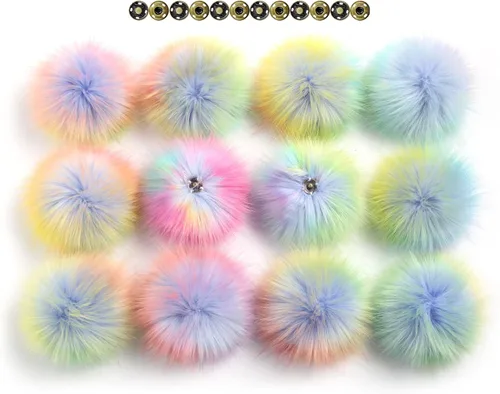 Miniatura 20 de 12 piezas de accesorios para sombreros de tejer, bola de pompón de piel sintética con botón de presión