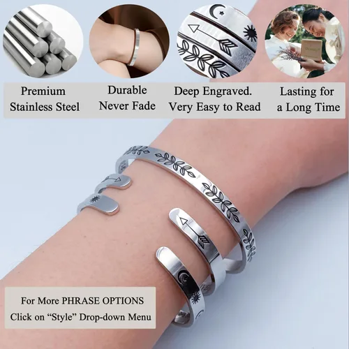 Miniatura 6 de Dczosily Pulseras inspiradoras para mujer, de acero inoxidable, pulseras motivacionales, regalos personalizados para mejores amigas