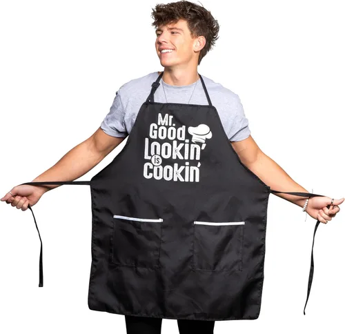 ALLER HOME&KITCHEN Delantal divertido para hombres, 2 bolsillos grandes, talla única, delantal de chef para asar, cocinar, accesorios de barbacoa