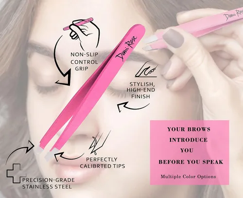 Miniatura 2 de Demi Rose Pinzas para cabello facial para mujer, pinzas de cejas de acero inoxidable de grado profesional, agarre antideslizante, inclinado