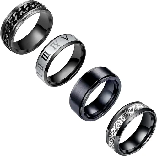 Supra Diamanto 4PCS Plain Band Rings for Men Stainless Steel Rings for Men Wedding Ring wedding totem Rings for Men Silver Vintage Stainless Steel
