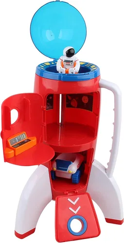 Miniatura 3 de Spaceship Rocket Toy Playset con 2 astronautas y vehículo Rover – Luces y sonido, asa de transporte para jugar y explorar el espacio – Serie Space