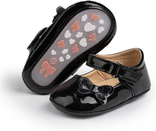 Babelvit Zapatos planos Mary Jane de primera calidad con lazo para bebé, vestido de princesa para boda, zapatos de bautismo, suela de goma, piel