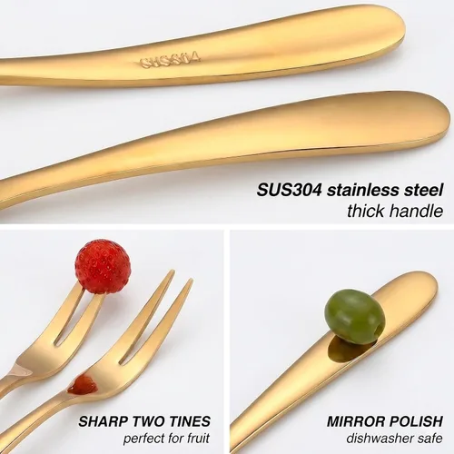 Miniatura 3 de Marfia - Tenedores de postre de acero inoxidable SUS304 de 6 piezas de oro para postres de 5.51 pulgadas, tenedores pequeños para aperitivos