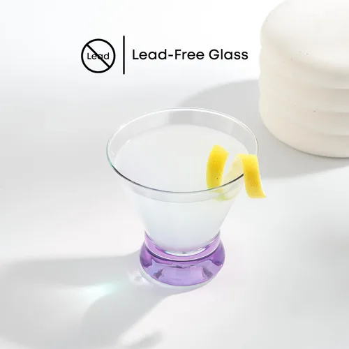 Miniatura 5 de JoyJolt Hue - Juego de 6 vasos de Martini de 7.5 onzas, base de vidrio de colores, vasos sin tallo para margarita, bar, cóctel de camarones, jugo