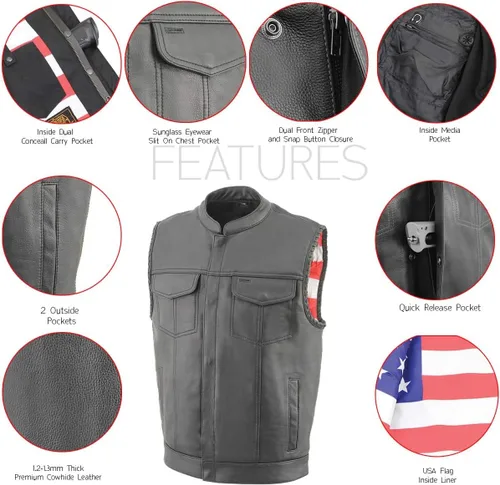 Miniatura 3 de Milwaukee Leather Men's Club Style Motorcycle Vest -Premium Leather, Dual Closure, CCW Pockets, Patch-Ready Back