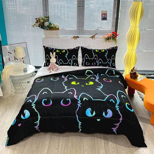 Miniatura 2 de BailiPromise Juego de edredón de 3 piezas con diseño de animales Kawaii negros para niños, tamaño individual, lindo juego de ropa de cama de dibujos