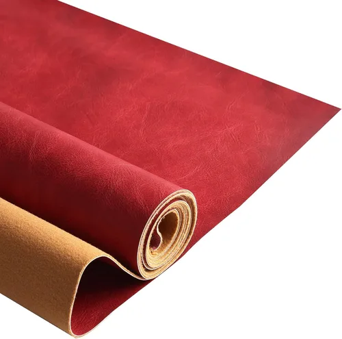Tela de tapicería de piel sintética premium de 1.2mm de espesor, cuero impermeable para tapicería, diseño de corteza envejecida (Rojo, precortado
