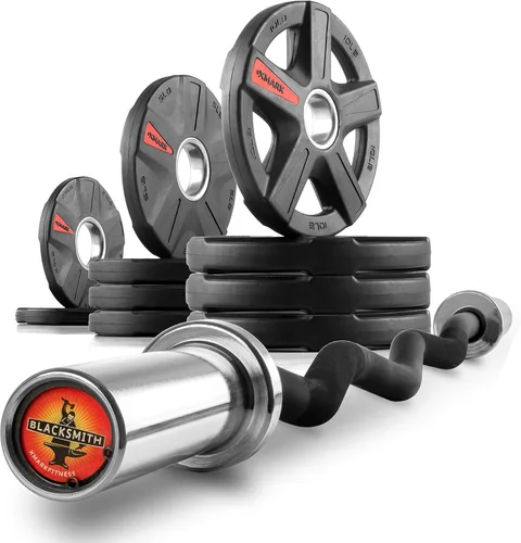 Miniatura 8 de XMARK TEXAS STAR - Juego de pesas olímpicas con revestimiento de goma con barra de pesas XMARK BLACKSMITH, juego de pesas para pesas, pesas 11)