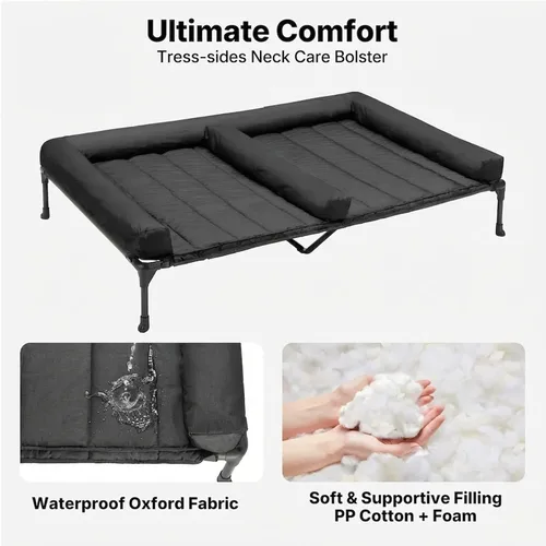 Miniatura 3 de Veehoo Cama elevada refrescante para perros + cojín doble impermeable para dos perros medianos, cama elevada para perros con tapete de apoyo