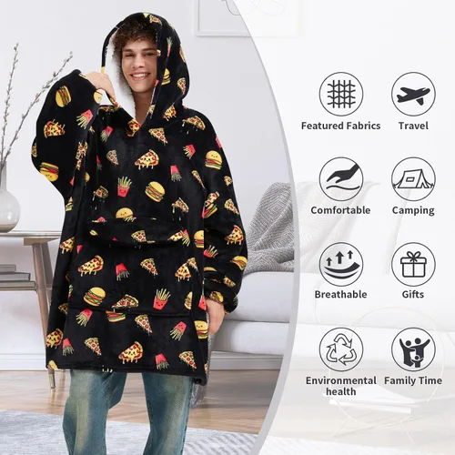 Miniatura 3 de Fiosnow Sudaderas con capucha de pizza y papas fritas para mujeres y hombres, sudaderas con capucha de tamaño grande para adultos, manta portátil