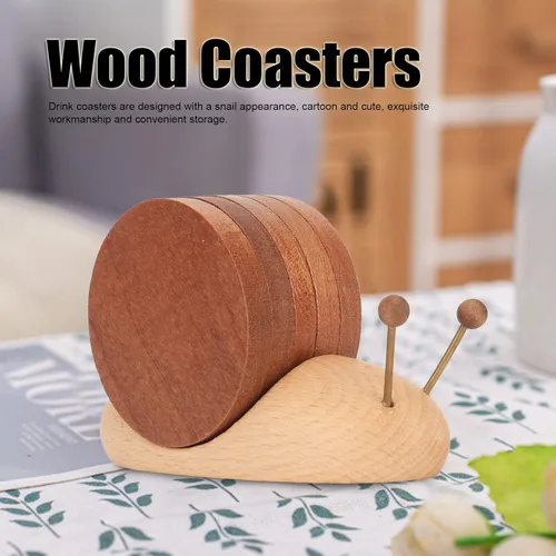 Miniatura 3 de Posavasos de madera, juego de posavasos de caracol, juego de posavasos de madera, divertidos posavasos lindos, posavasos de madera para bebidas