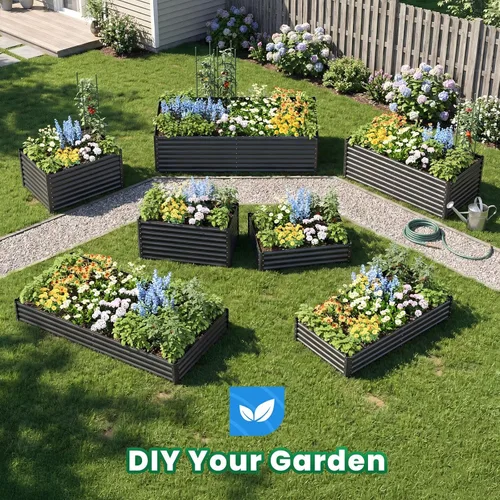 Miniatura 8 de Quictent Jardinera elevada galvanizada de 6 x 3 x 2 pies, maceta de metal sin fondo para patio trasero al aire libre, incluye 1 jaula de tomate Gris