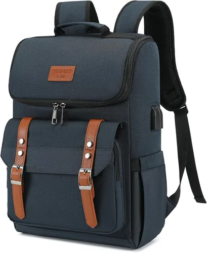 Miniatura 16 de Mochila vintage para laptop con puerto de carga USB para mujeres y hombres, Púrpura, 15,6 pulg.