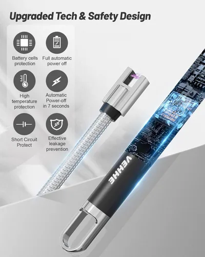 Miniatura 4 de VEHHE - Encendedor de velas eléctrico, encendedor de arco recargable con batería LED, pantalla de batería, cuello flexible largo, USB, encendedores