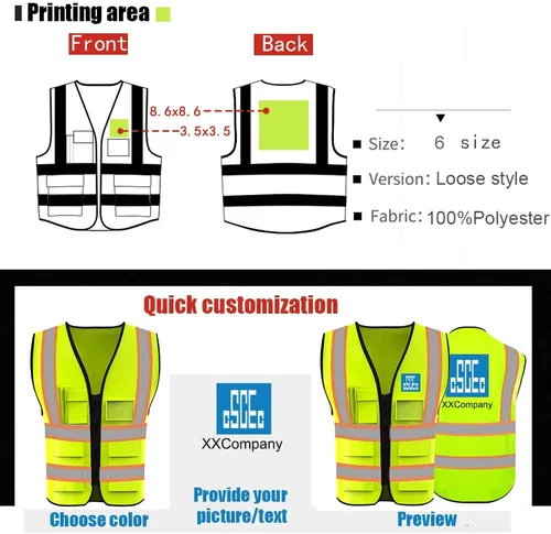 Miniatura 3 de Chaleco de Seguridad de Alta Visibilidad con Alta Reflectividad, Ropa de Trabajo de Seguridad Personalizada con Logotipo, Tiras Reflectantes
