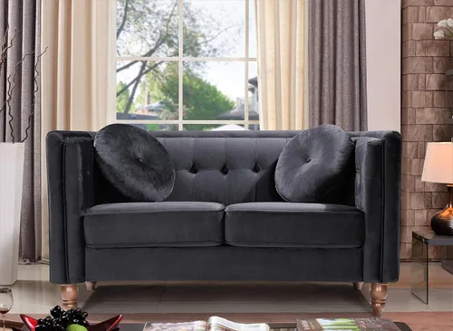Miniatura 2 de Container Furniture Direct Lexie Velvet Comfy Mid Century Chesterfield - Sofá biplaza de tres plazas para apartamento, dormitorio y oficina, juego