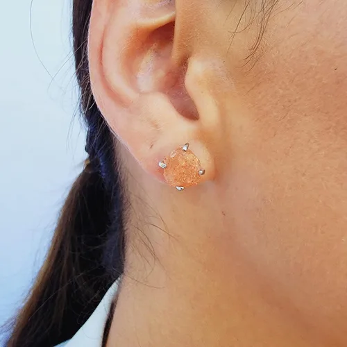 Miniatura 172 de Natural raw gemstone stud earrings with white gold over 925 sterling silver, 6 to 7mm rough genuine quality birthstone gift for her, Uniquelan