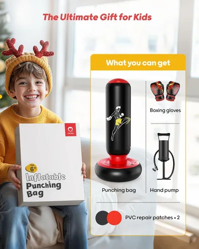 Miniatura 2 de QPAU Kids Punching Bag Toy with Boxing Gloves, 66 Inch Larger Stable Kids Inflatable Boxing Bag Set, Gifts for Boys & Girls Age 6-12, for Practicing