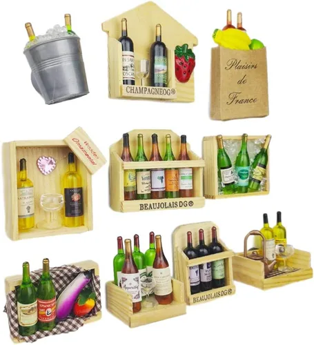 Miniatura 2 de 10 unids/set creativo estereoscópico botella de vino serie nevera imán nevera etiqueta magnética Home Deco imán accesorios de cocina (madera)