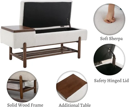 Miniatura 4 de EALSON Banco de almacenamiento moderno para dormitorio, extremo de la cama, banco otomano tapizado de sherpa con almacenamiento y zapatero de Beige