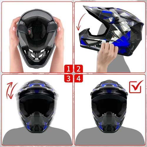 Miniatura 7 de Casco para jóvenes y niños de motocross, casco para adultos de ATV y bicicleta de tierra con gafas, guantes y máscara, casco de motocicleta de cara