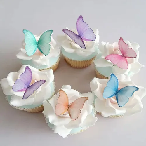 GEORLD Juego de 48 mariposas de papel comestible de oblea colorida, decoración de tartas de color morado