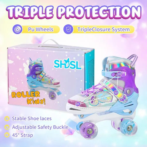 Miniatura 3 de SHDSL Kids Roller Skates for Girls Boys Beginner, 4 Size Adjustable Quad Butterfly Roller Skates with All Light up Wheels, Birthday Gift for Girls