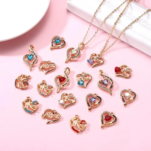 Miniatura 2 de 18/20 dijes para mamá para hacer joyas, diamantes de imitación, corazón, cumpleaños, día de la madre, dije con letras para mamá mamá para hacer