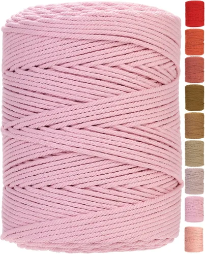 Miniatura 3 de Cuerda de macramé 4 mm x 328 yardas Natural Cuerda de algodón para macramé Cuerda de macramé colorida Cordón de algodón suave Suministros de macramé
