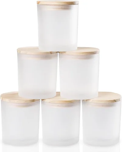 Miniatura 29 de SHOWIN Tarros de vela gruesos de 18 onzas para hacer velas, 6 unidades, frascos vacíos con tapas de madera para hacer velas, recipiente de muestra