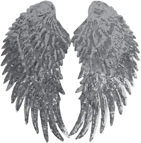 Pair Of Angel Wings Sequin Patches Iron On Sew On Appliques Embroidered Motif For Diy Clothing Accessories - Silver Convenient design