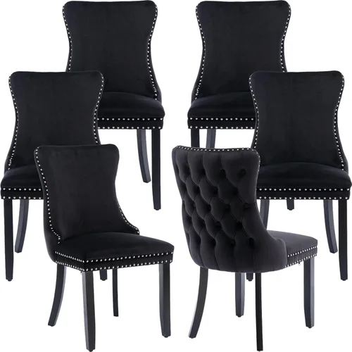 Miniatura 56 de Velvet Dining Chairs Set of 2, Tufted High Chairs with Nailhead Trim, Pull Ring, Black Solid Wood Legs, Elegant Upholstered Accent Chairs for Dining