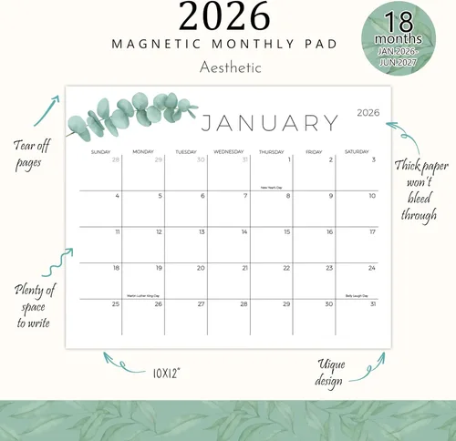 Miniatura 2 de Calendario de refrigerador 2026-2027, calendario magnético de 18 meses para refrigerador, calendarios de refrigerador de papel grueso con imán