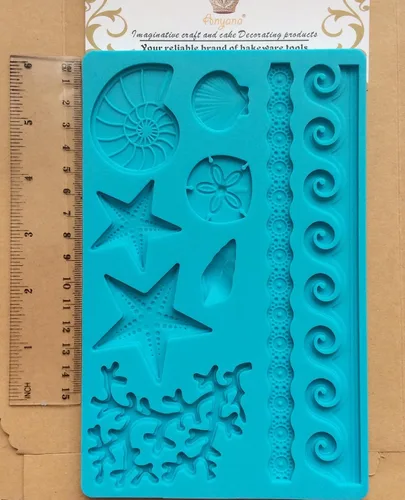 Miniatura 8 de Sea Shell Silicona Fondant Molds Beach Theme Cake Decorating Starfish, Coral, Conch, Sea Wave Designs, Food Grade Platinum Silicone, For