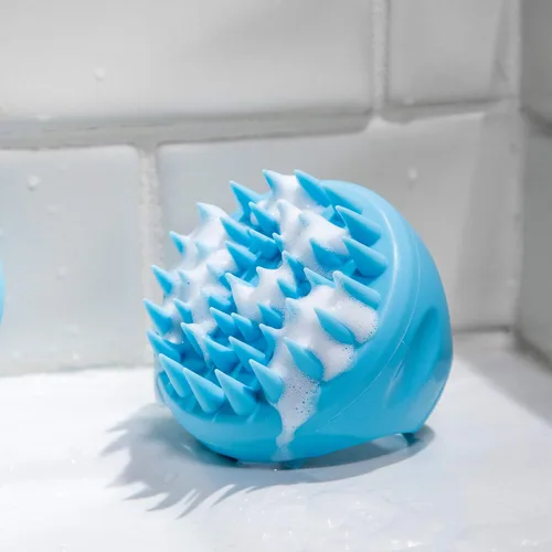 Miniatura 8 de Flathead Products Masajeador de cuero cabelludo y cepillo de champú para eliminar la caspa en la ducha, húmedo y seco, fomenta el crecimiento