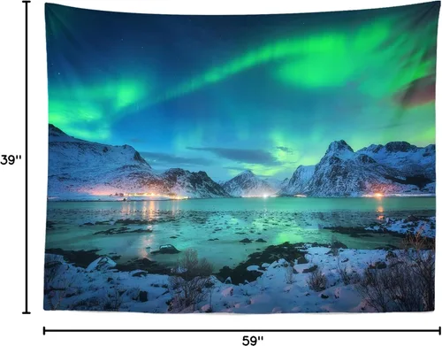 Miniatura 8 de BELECO Telón de fondo de tela de 5 x 3 pies con diseño de aurora boreal, cielo nocturno, montañas cubiertas de nieve, paisaje de lago, cielo