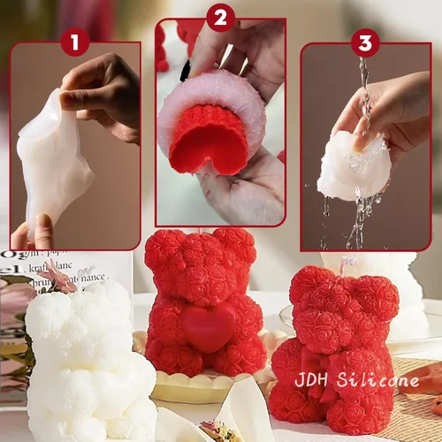 Miniatura 8 de 2 moldes de silicona de oso de rosas, moldes para hacer velas de oso de peluche 3D, molde de resina epoxi de silicona, adorno para velas de cera